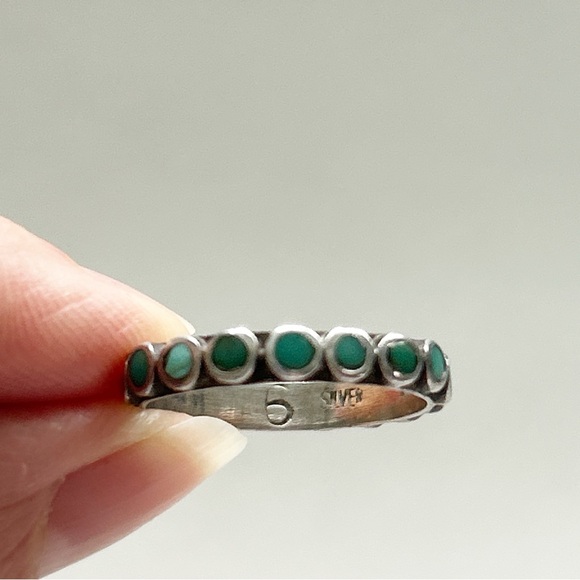 Vintage Southwestern Turquoise Sterling Silver Eternity Ring - Picture 8 of 12